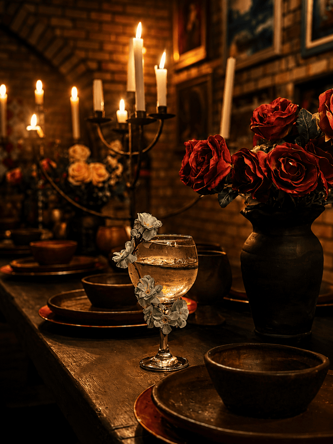 Mesa medieval à luz de velas